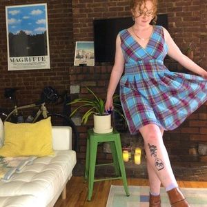 Blue & Maroon Plaid Dress